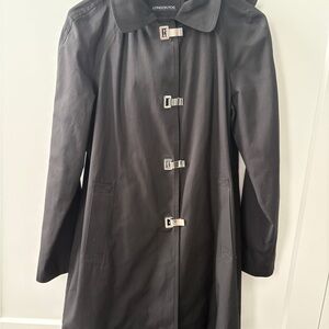 London Fog Women's Black Trench Coat with Buckle Details